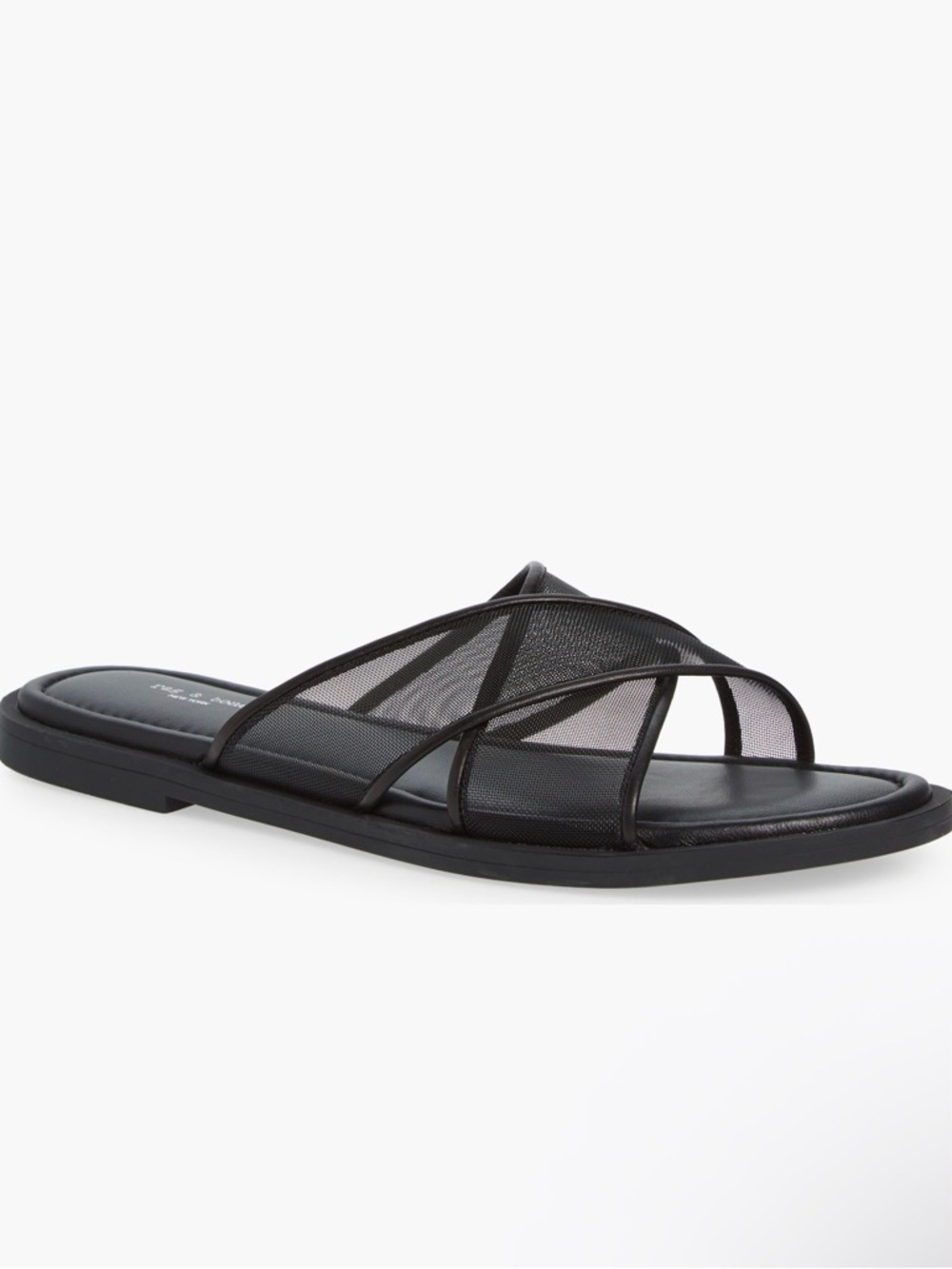 Rag & Bone Geo Mesh Cross Strap Sandals Black Slide Leather Trim Cushioned NEW
